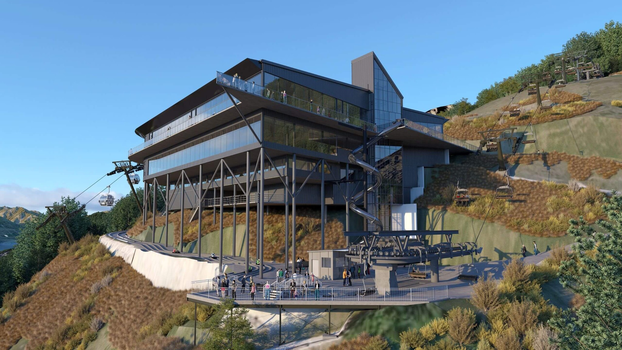 Render image of new building complex including the Vortex Slide